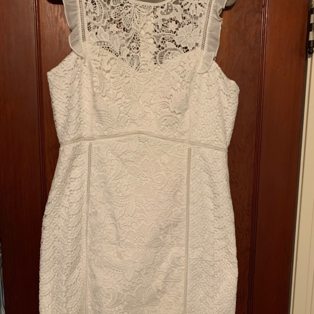 NWT Lilly Pulitzer White Lace Cap-Sleeve Sheath Dress - Picture 4 of 5